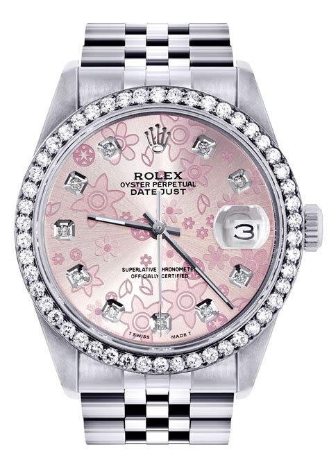 dames rolex datejust rose flower daimond|Rolex Datejust 28 diamond bezel.